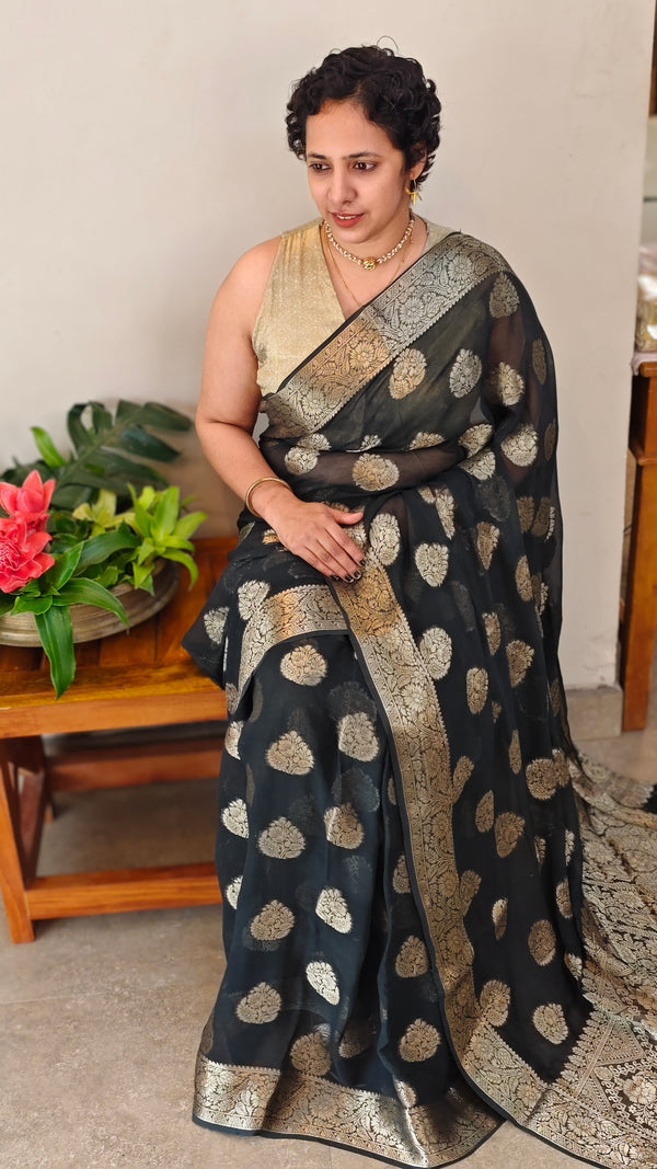 Black banarasi georgette saree