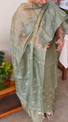 Sage green embroidered check tussar suit - 81NZ