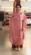 Dusty pink embroidered checked tussar suit - 81NZ