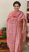 Dusty pink embroidered checked tussar suit - 81NZ