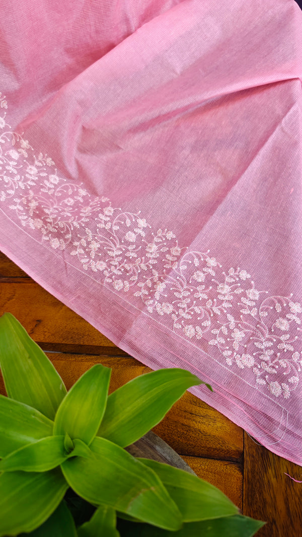 Light pink embroidered tussar silk saree - KJ87