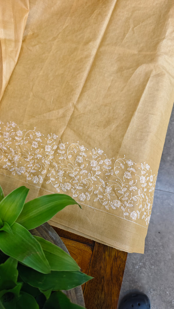 Yellow embroidered tussar silk saree - KJ87