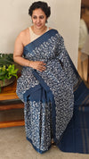 Navy blue embroidered tussar silk saree - KJ87