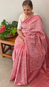 Blush pink embroidered tussar silk saree - KJ87