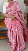 Blush pink embroidered tussar silk saree - KJ87