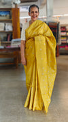 Mustard yellow checked tussar silk saree - NZ91