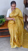 Mustard yellow checked tussar silk saree - NZ91