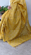 Mustard yellow checked tussar silk saree - NZ91