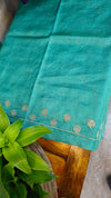 Turquoise green checked tussar silk saree - NZ91