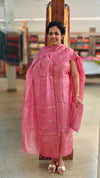 Flamengo pink embroidered checked tussar suit - 81NZ