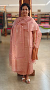 Dusty peach embroidered checked tussar silk suit - 81NZ