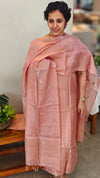 Dusty peach embroidered checked tussar silk suit - 81NZ