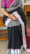 Black and grey linen cotton saree