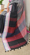 Black and grey linen cotton saree