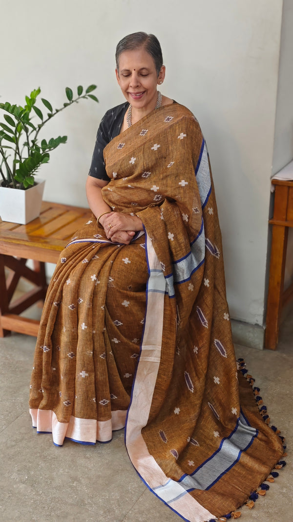 Deep mustard linen cotton saree