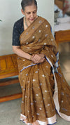 Deep mustard linen cotton saree