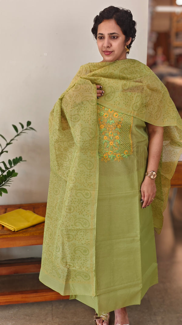 Olive green net kota suit