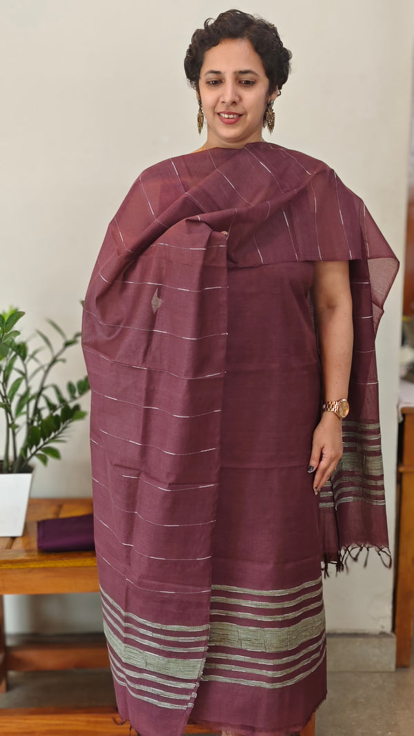 deep brown semi tussar silk suit