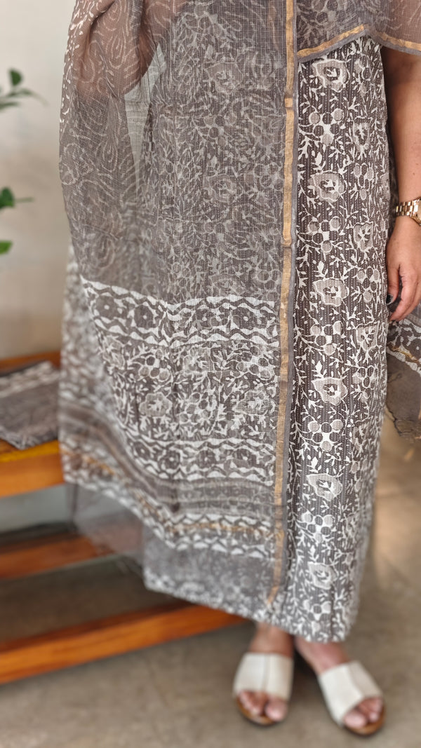 Grey block printed cotton suit