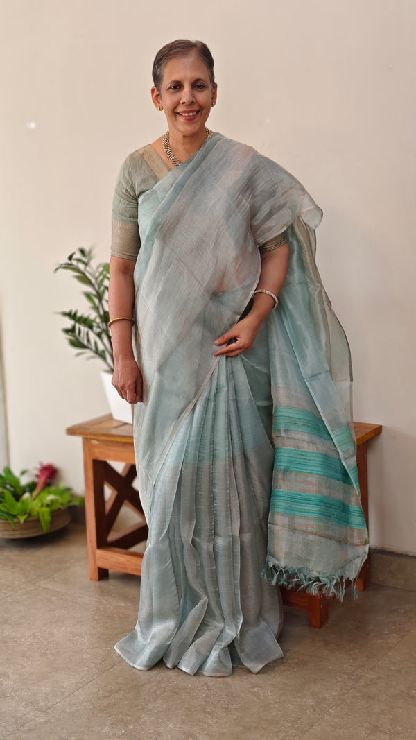 Light and dark teal blue tissue silk saree - 2M83
