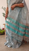 Light and dark teal blue tissue silk saree - 2M83