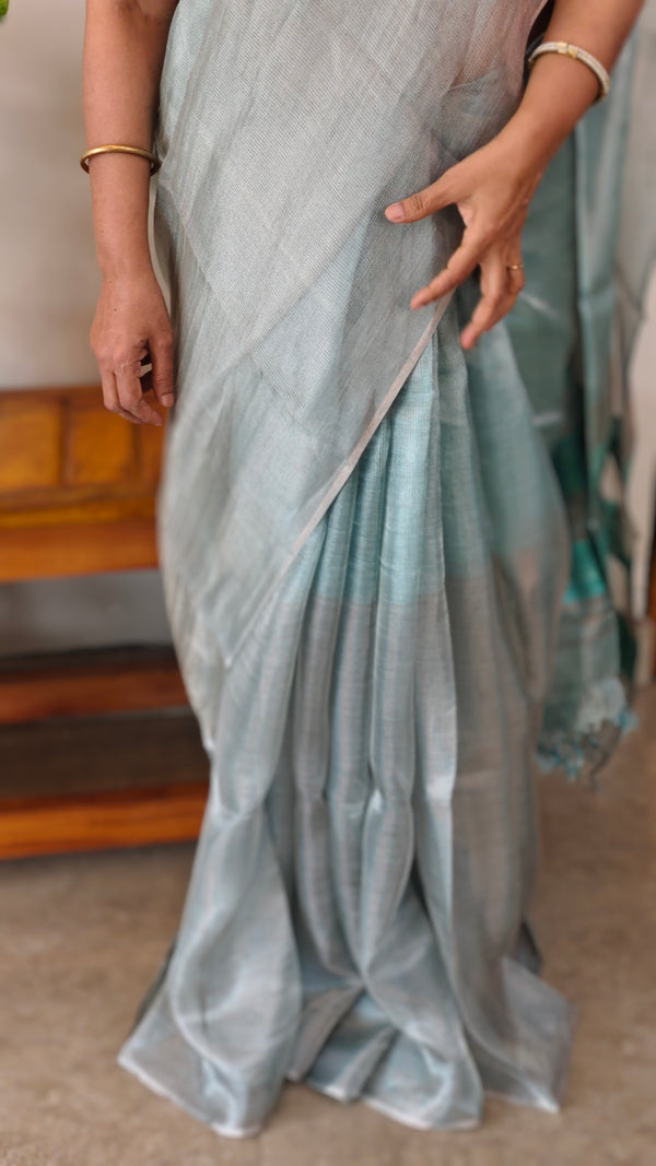 Light and dark teal blue tissue silk saree - 2M83
