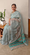 Light and dark teal blue tissue silk saree - 2M83