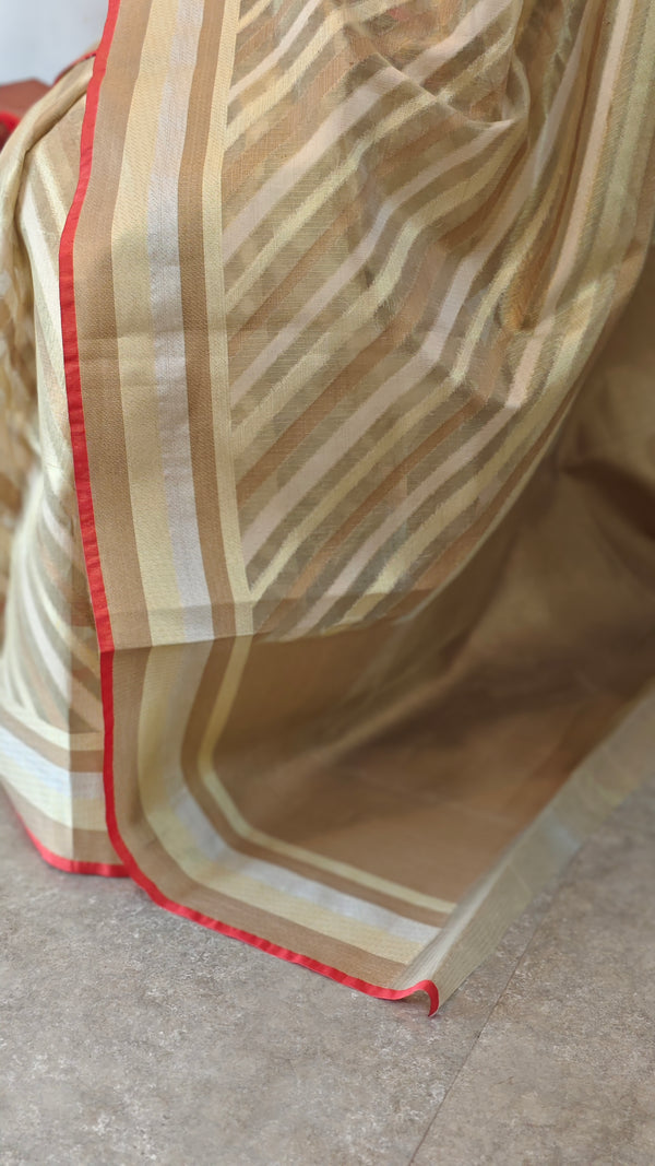 Golden and beige tissue silk saree
