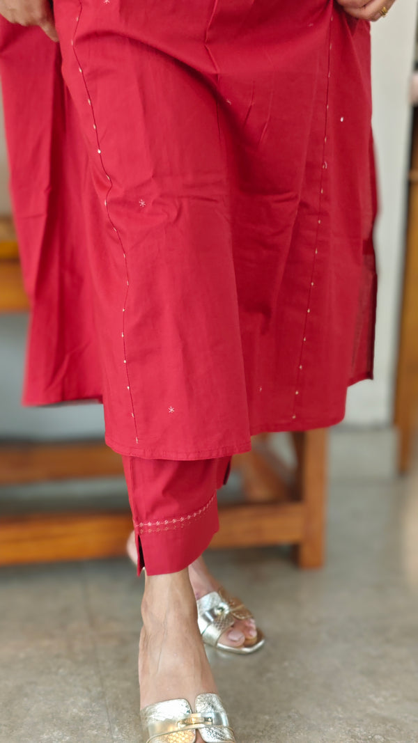 Red cotton kurti set