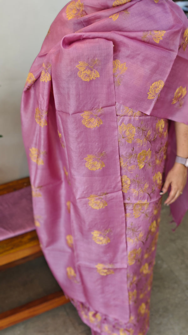 Lilac Embroidered tussar silk suit - LY62