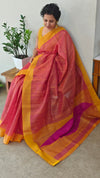 Pink and mustard kora silk saree