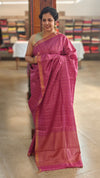 Dark pink checked desi tussar silk saree