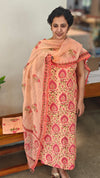 Peach and pink printed cotton suit
