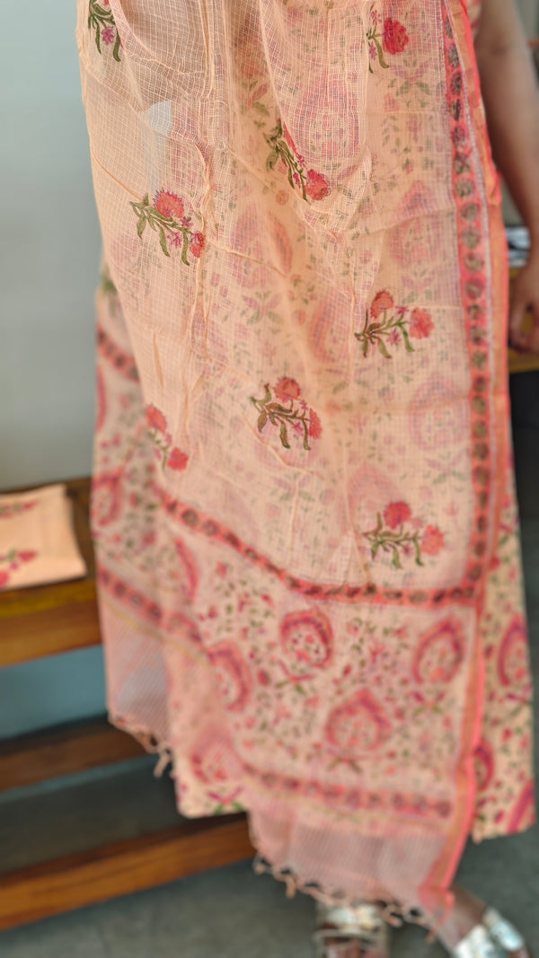 Peach and pink printed cotton suit