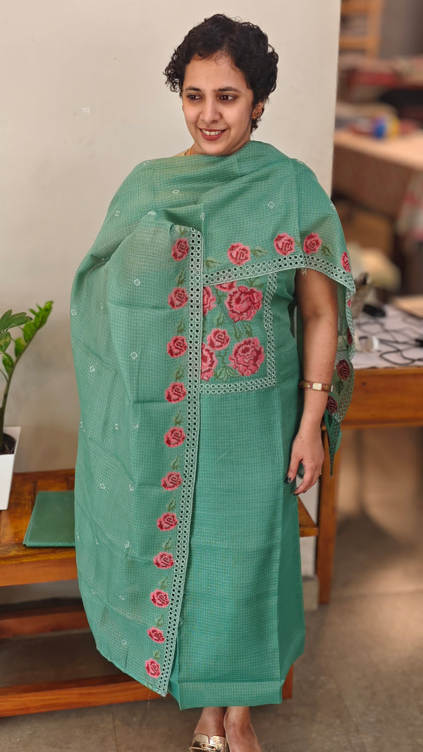 Green cutwork net kota suit