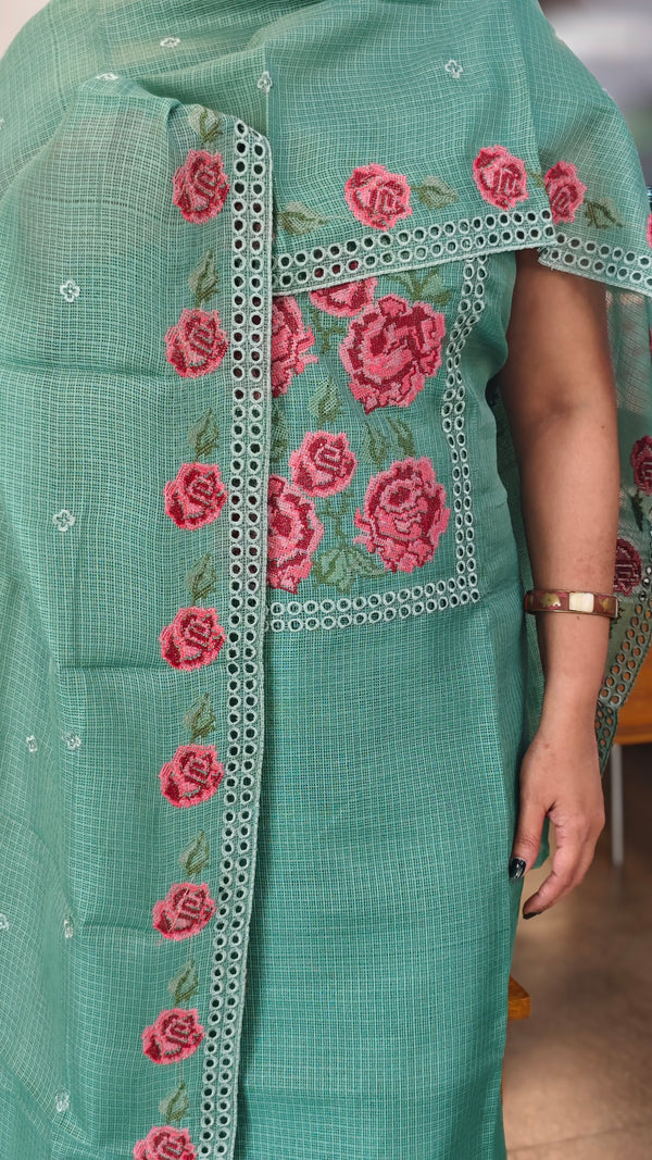 Green cutwork net kota suit