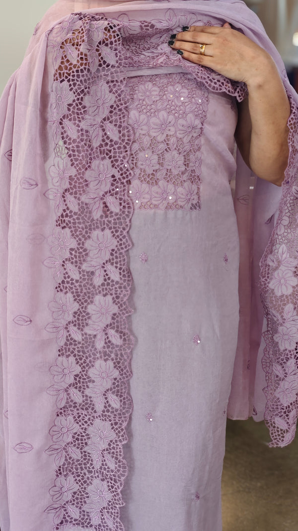Lavender cutwork embroidered suit - C632