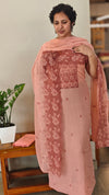 Peach cutwork embroiderd suit - C632