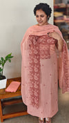 Peach cutwork embroiderd suit - C632