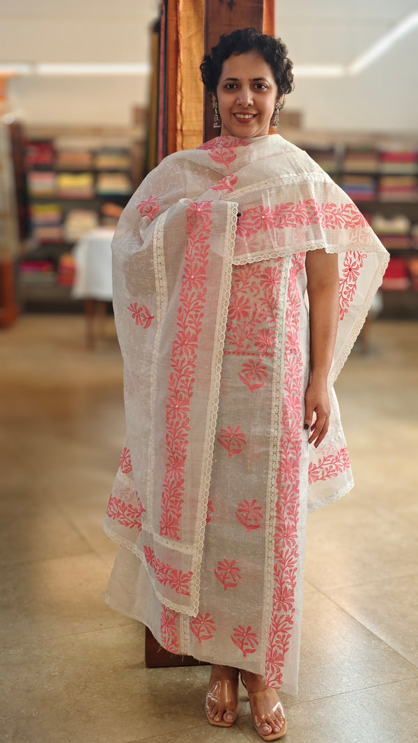 White and pink net kota suit