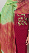 Maroon and green cotton embroidered suit