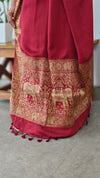 Dark red banarasi modal silk saree