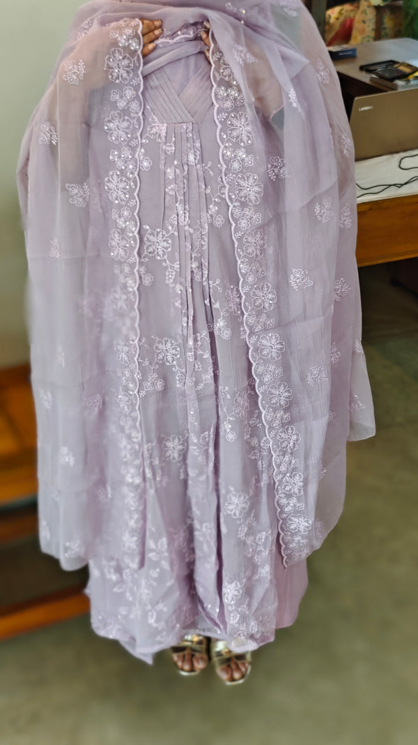 Lavender crushed organza pleated suit - V842