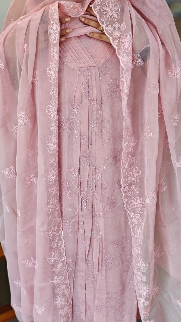 Lilac crushed organza pleated suit - V842