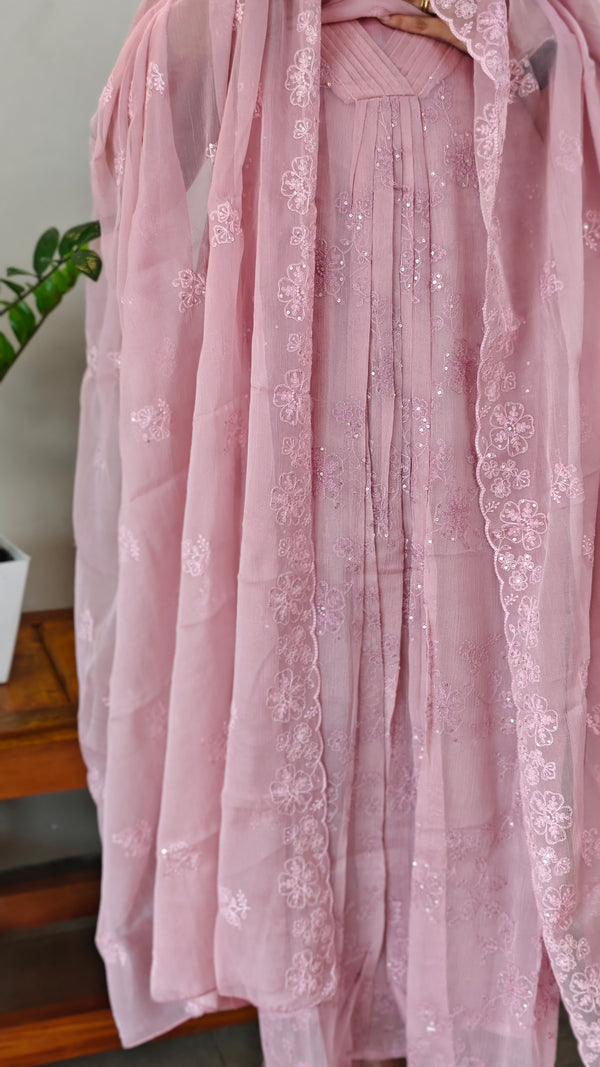 Lilac crushed organza pleated suit - V842