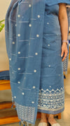 Indigo linen chanderi jamdani suit - SC54 - D4