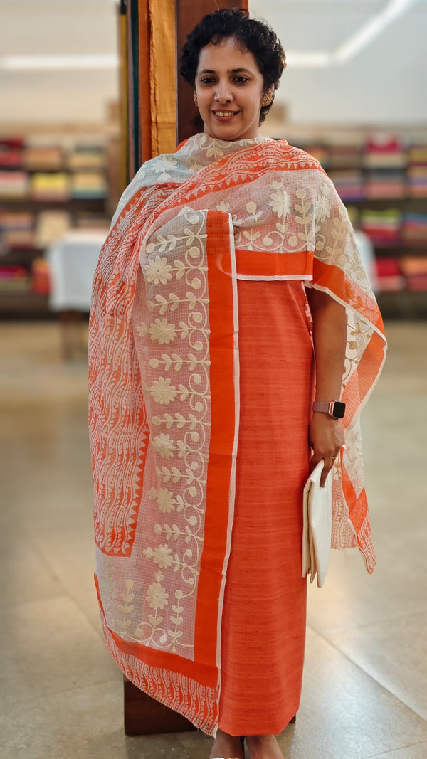 Orange jute blended suit