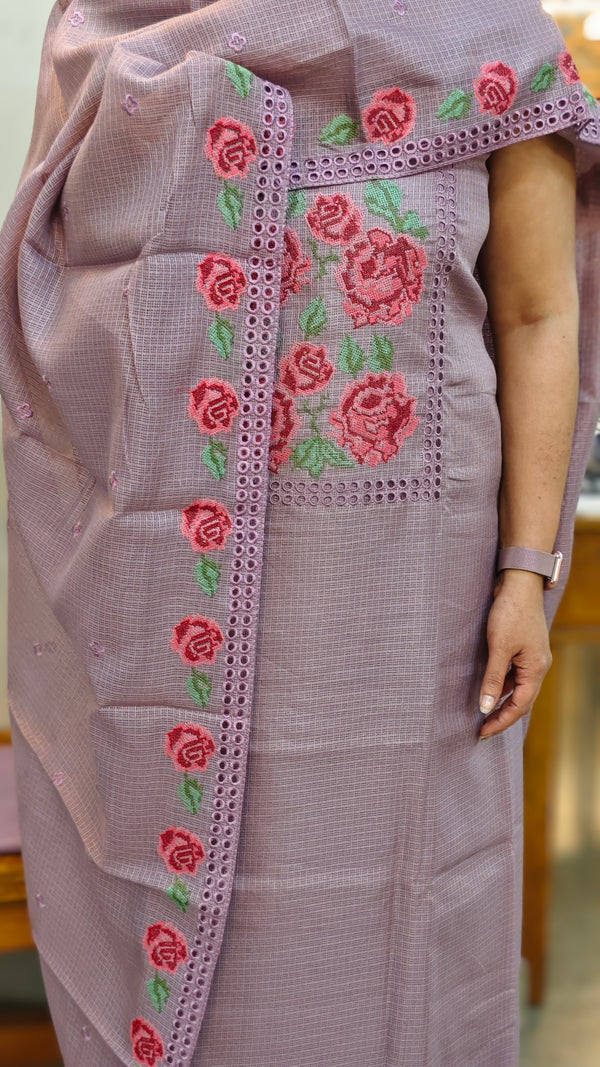 Mauve net kota suit with cutwork