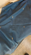 Light beige and blue linen chanderi saree
