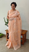 Peach shade silky kota saree with cutwork - NNF2